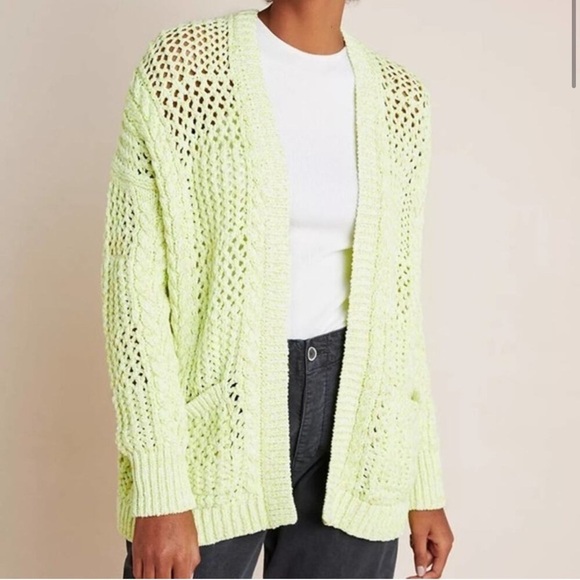 Anthropologie Serenity Open Cardigan Knit Sweater Lime Yellow Green XS/S - Picture 3 of 9